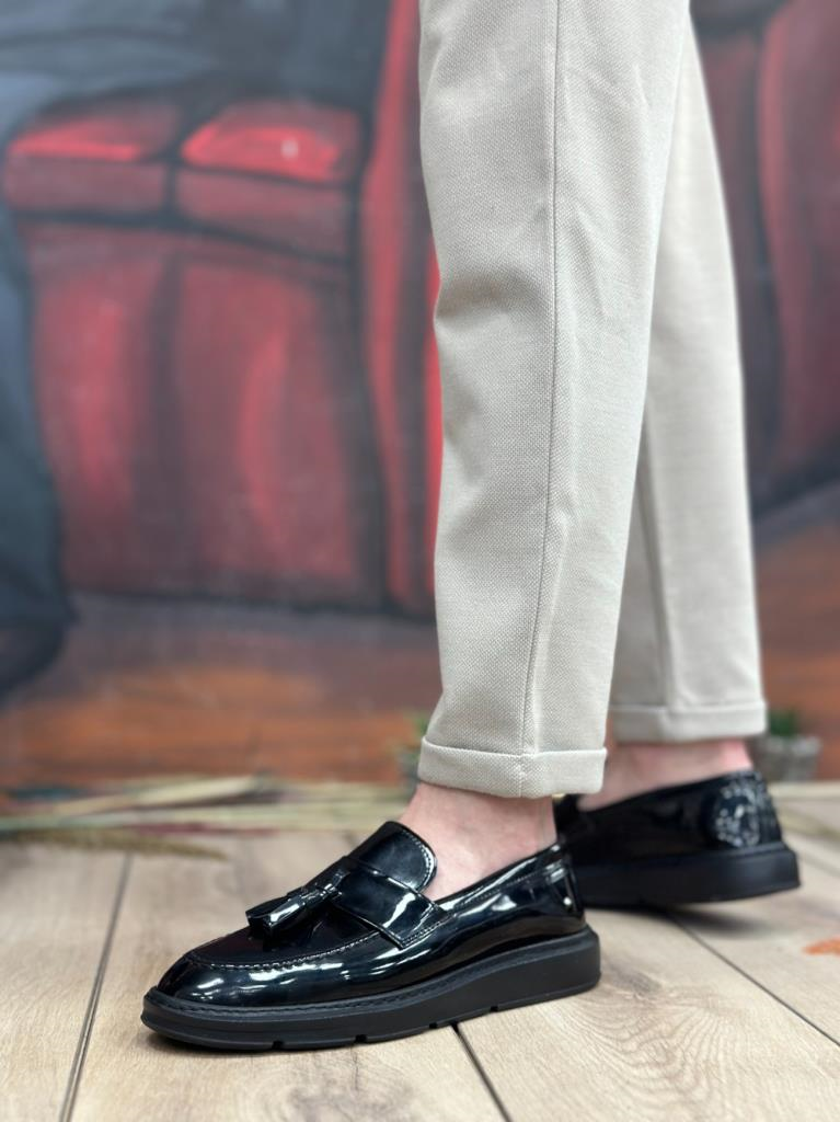 BA0005 Bağcıksız Yüksek Taban Klasik Rugan Kemerli Püsküllü Erkek AyakkabıBA0005 Bağcıksız Yüksek Taban Klasik Rugan Kemerli Püsküllü Erkek Ayakkabı