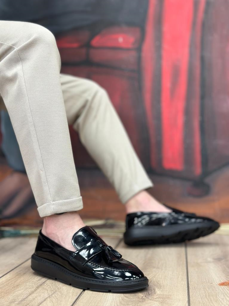 BA0005 Bağcıksız Yüksek Taban Klasik Rugan Kemerli Püsküllü Erkek AyakkabıBA0005 Bağcıksız Yüksek Taban Klasik Rugan Kemerli Püsküllü Erkek Ayakkabı