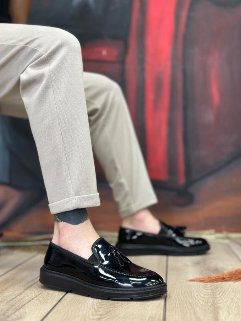 BA0005 Bağcıksız Yüksek Taban Siyah Rugan Klasik Püsküllü Corcik Erkek AyakkabısıBA0005 Bağcıksız Yüksek Taban Siyah Rugan Klasik Püsküllü Corcik Erkek Ayakkabısı