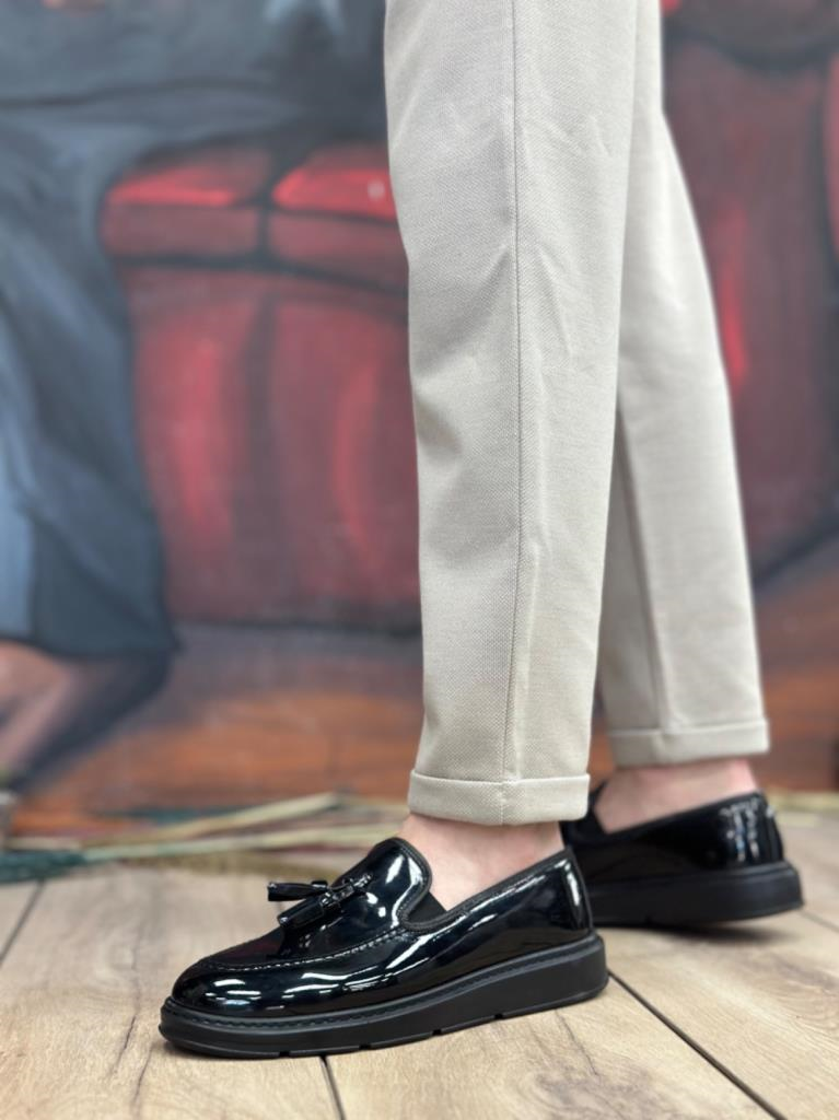 BA0005 Bağcıksız Yüksek Taban Siyah Rugan Klasik Püsküllü Corcik Erkek AyakkabısıBA0005 Bağcıksız Yüksek Taban Siyah Rugan Klasik Püsküllü Corcik Erkek Ayakkabısı