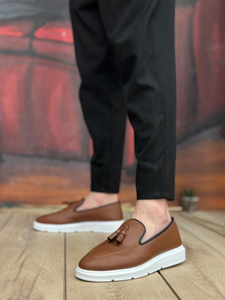 BA0005 Bağcıksız Yüksek Taban Taba Beyaz Klasik Püsküllü Corcik Erkek AyakkabıBA0005 Bağcıksız Yüksek Taban Taba Beyaz Klasik Püsküllü Corcik Erkek Ayakkabı