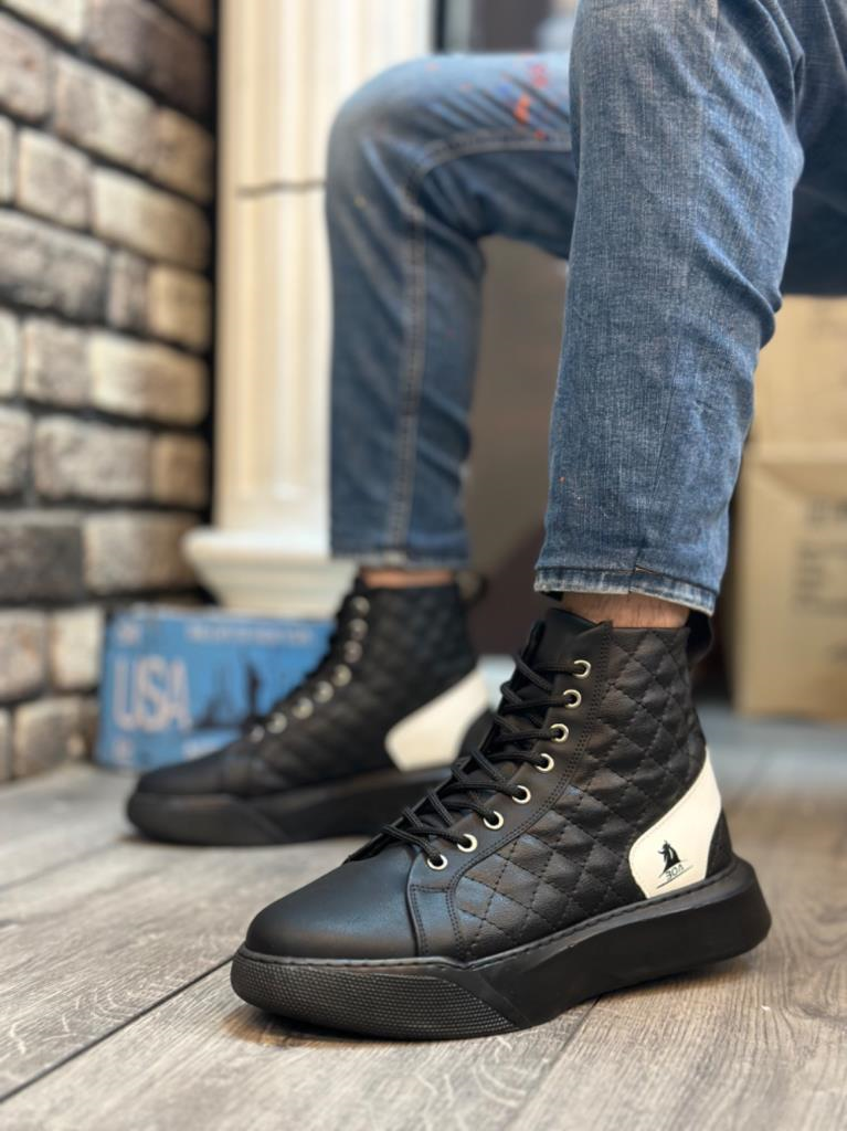 BA0159 Bağcıklı Erkek Yüksek Taban Siyah Beyaz Spor BotBA0159 Bağcıklı Erkek Yüksek Taban Siyah Beyaz Spor Bot