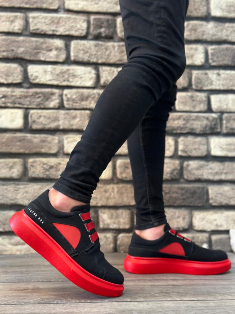BA0302  Kalın Taban Bağcıksız Tarz Casual Siyah Kırmızı Erkek AyakkabıBA0302 Boa Kalın Taban Bağcıksız Tarz Casual Siyah Kırmızı Erkek Ayakkabı