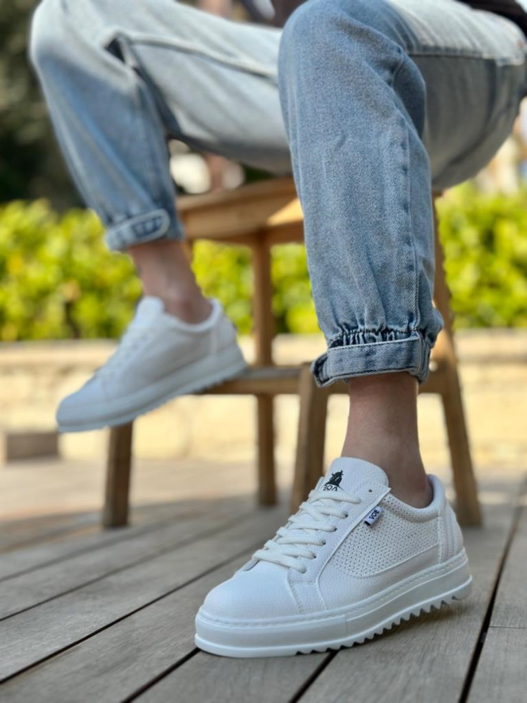 BA0323  Kalın Tırtık Yüksek Taban Beyaz Bağcıklı Spor Erkek AyakkabıBA0323 BOA Kalın Tırtık Yüksek Taban Beyaz Bağcıklı Spor Erkek Ayakkabı