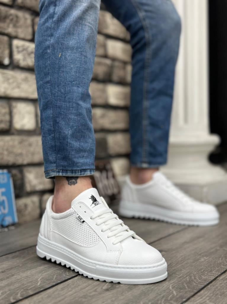 BA0323  Kalın Tırtık Yüksek Taban Beyaz Bağcıklı Spor Erkek AyakkabıBA0323 BOA Kalın Tırtık Yüksek Taban Beyaz Bağcıklı Spor Erkek Ayakkabı