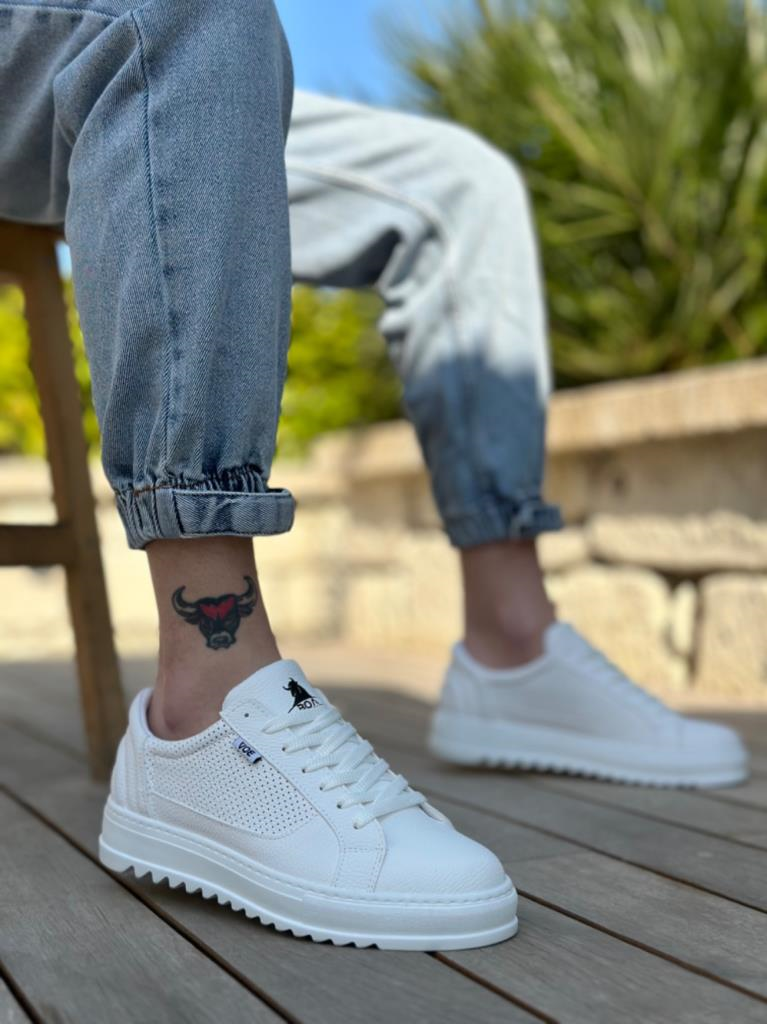 BA0323  Kalın Tırtık Yüksek Taban Beyaz Bağcıklı Spor Erkek AyakkabıBA0323 BOA Kalın Tırtık Yüksek Taban Beyaz Bağcıklı Spor Erkek Ayakkabı