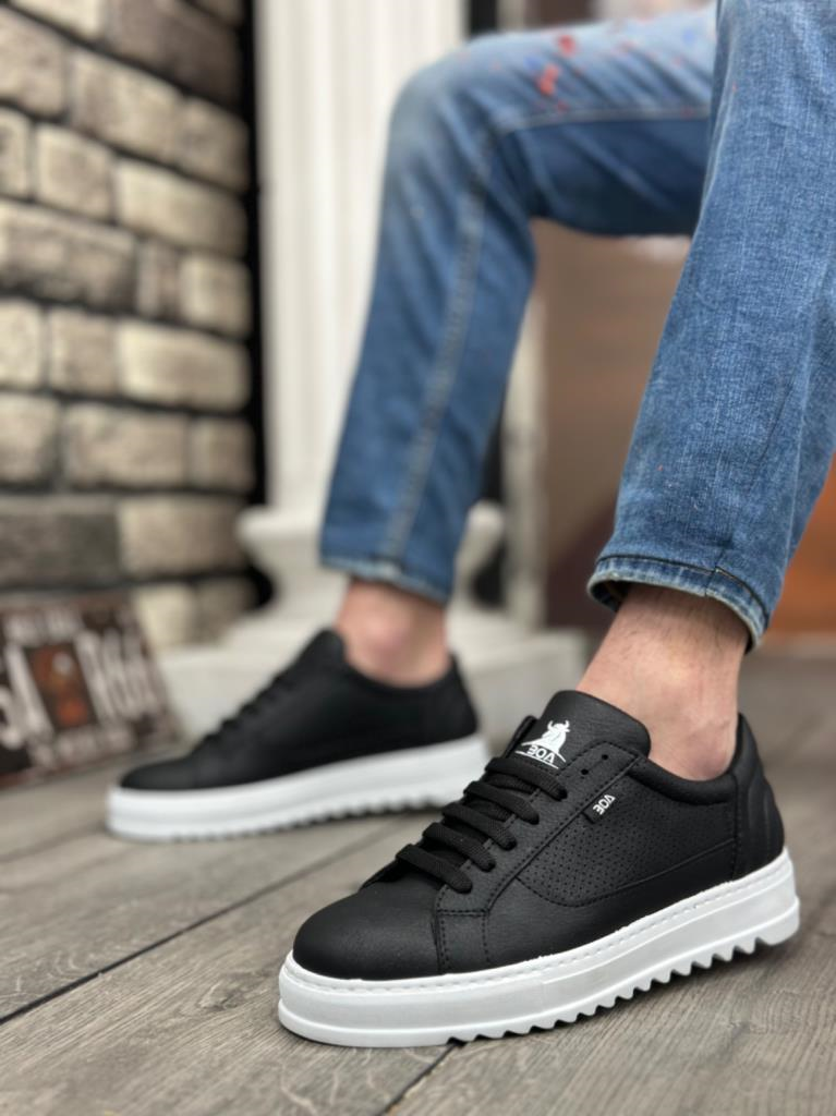 BA0323  Kalın Tırtık Yüksek Taban Siyah Bağcıklı Spor Erkek AyakkabıBA0323 BOA Kalın Tırtık Yüksek Taban Siyah Bağcıklı Spor Erkek Ayakkabı