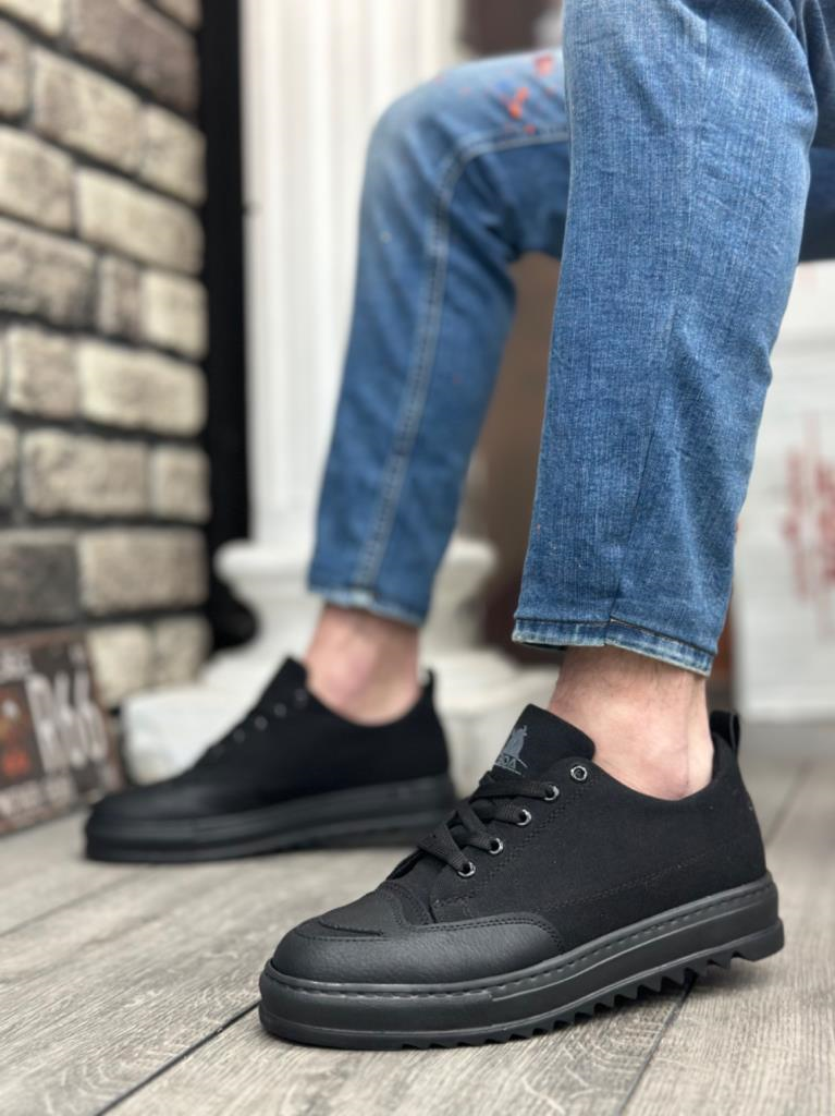 BA0328  Kalın Yüksek Taban Smile Desenli Siyah Spor Erkek AyakkabıBA0328 BOA Kalın Yüksek Taban Smile Desenli Siyah Spor Erkek Ayakkabı