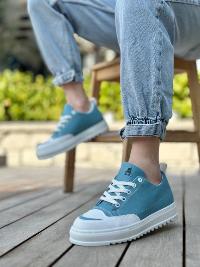 BA0328  Kalın Yüksek Taban Smile Desenli Turkuaz Spor Erkek AyakkabıBA0328 BOA Kalın Yüksek Taban Smile Desenli Turkuaz Spor Erkek Ayakkabı