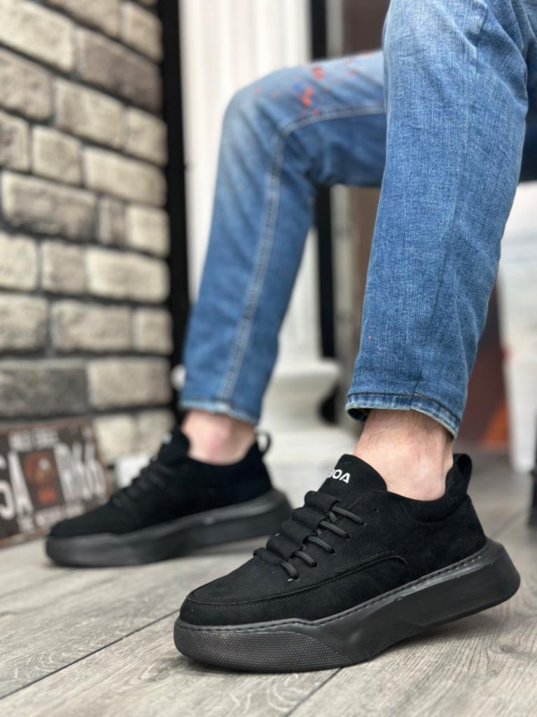 BA0332 Merdiven Desen Bağcıklı Erkek Yüksek Taban Siyah Süet Siyah Taban Spor AyakkabıBA0332 Merdiven Desen Bağcıklı Erkek Yüksek Taban Siyah Süet Siyah Taban Spor Ayakkabı