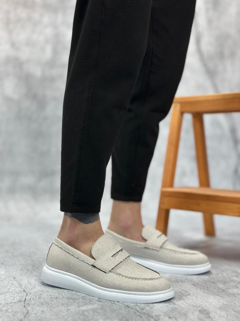 BA0355 Bağcıksız Keten Beyaz Klasik Corcik Erkek AyakkabıBA0355 Bağcıksız Keten Beyaz Klasik Corcik Erkek Ayakkabı