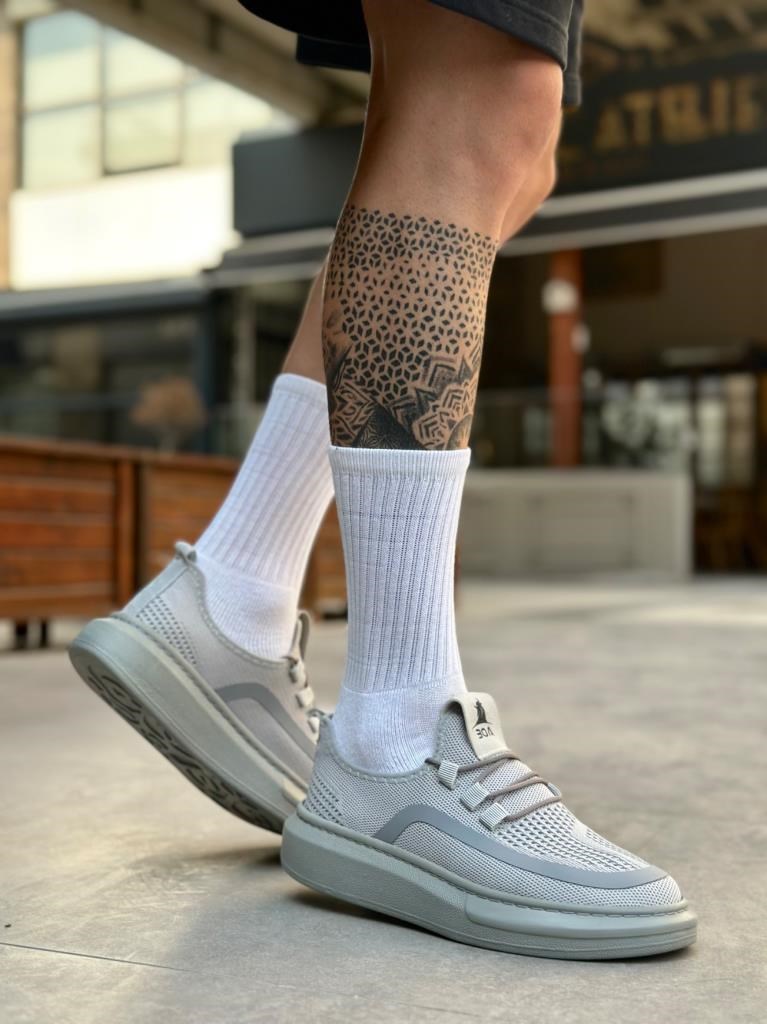 BA0375 Özel Örme Triko Tarz Gri Renk Spor Ayakkabı