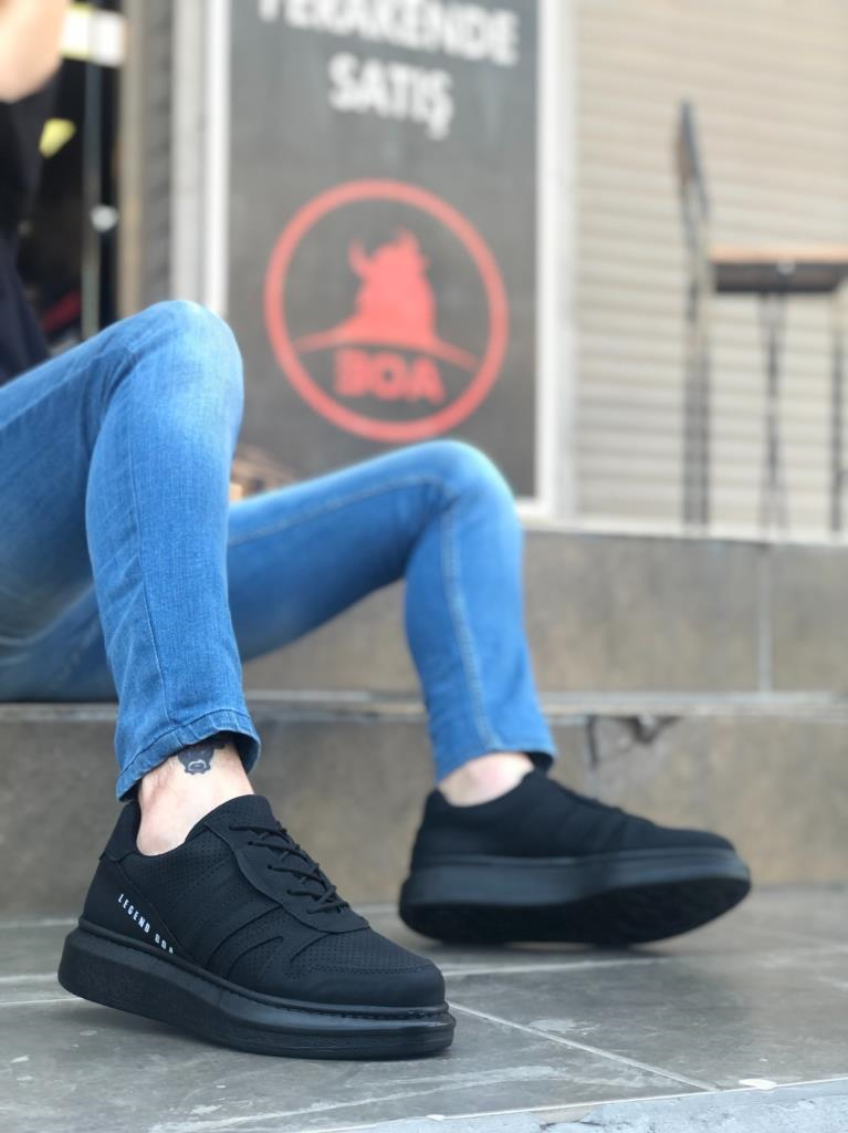 BA0548 BOA Kalın Yan Desenli Yüksek Siyah Taban Siyah Bağcıklı Spor Erkek AyakkabıBA0548 BOA Kalın Yan Desenli Yüksek Siyah Taban Siyah Bağcıklı Spor Erkek Ayakkabı