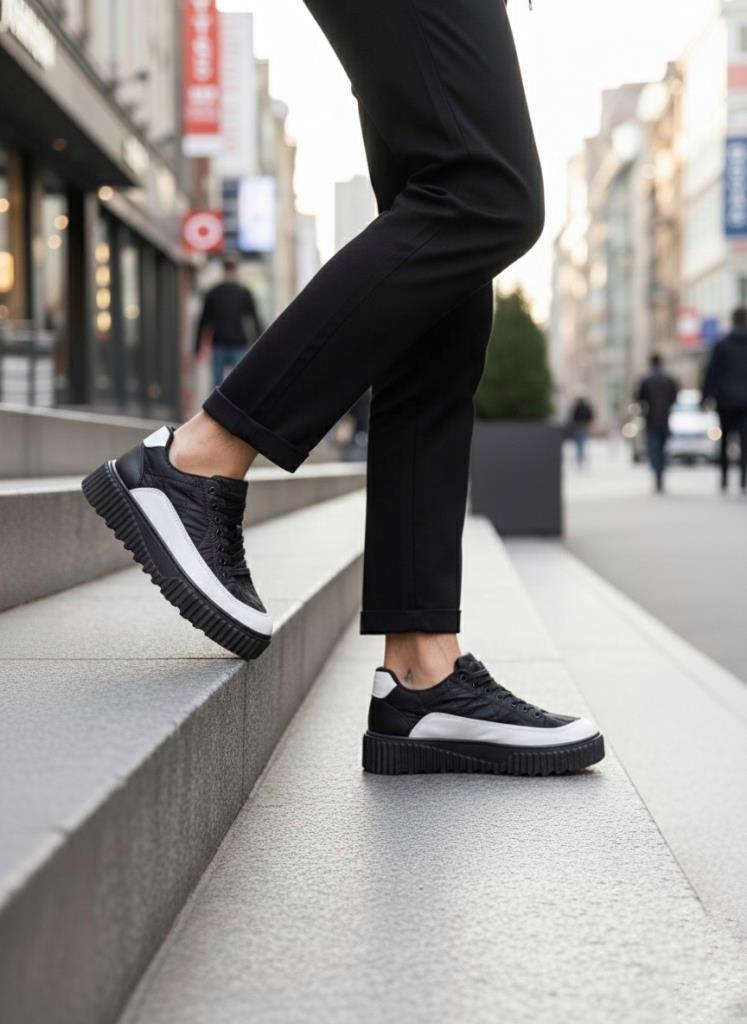 BA0801  Yüksek Taban Siyah Paraşüt Kumaş Beyaz Cilt Detaylı Erkek AyakkabıBA0801 BOA Yüksek Taban Siyah Paraşüt Kumaş Beyaz Cilt Detaylı Erkek Ayakkabı