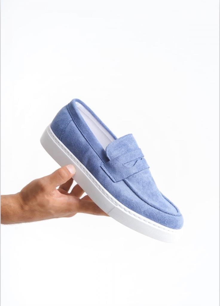 Bağcıksız Kuşaklı Yüksek Taban Mavi Süet Erkek Ayakkabı