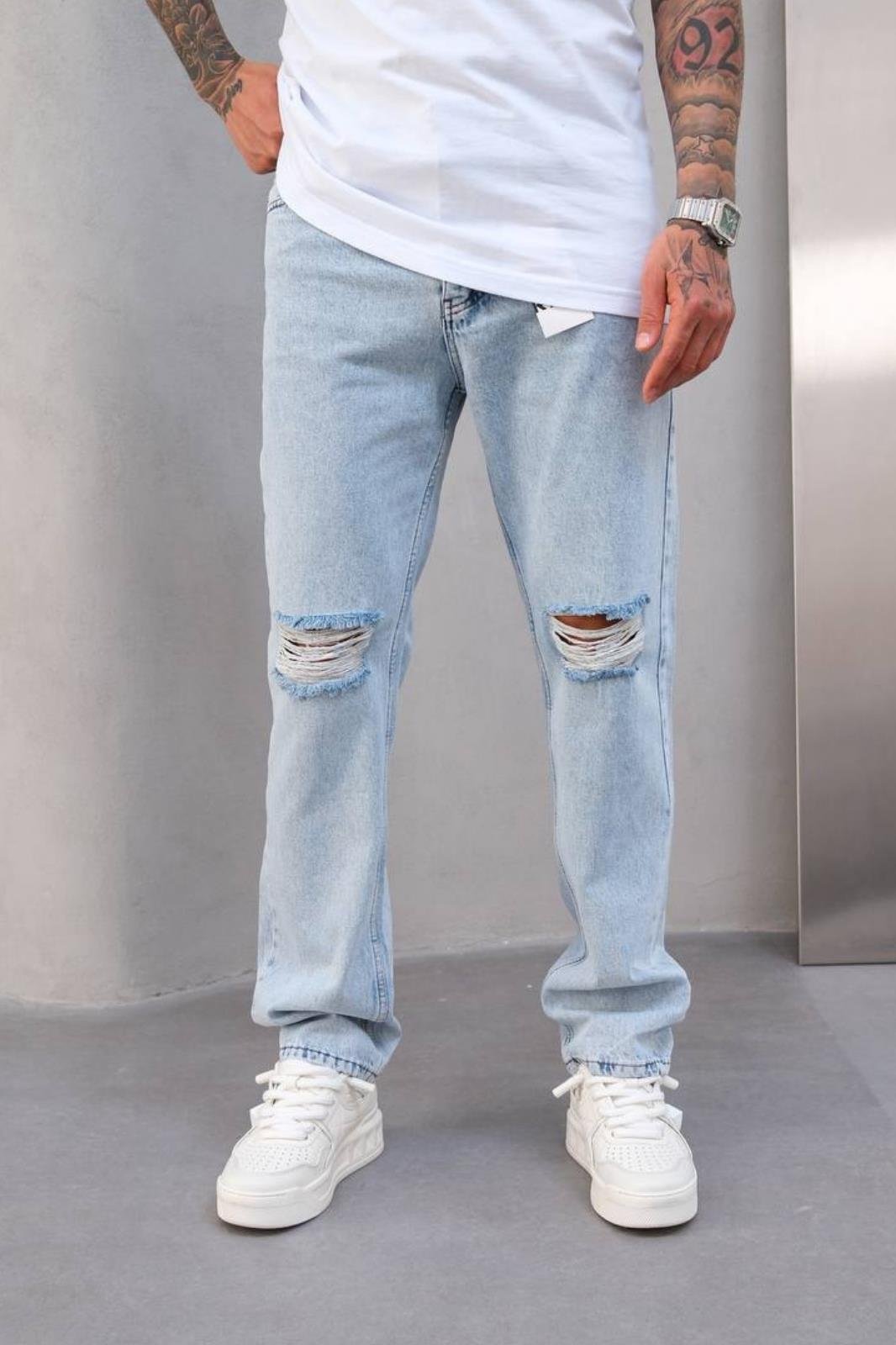 Baggy Diz Yırtmaçlı Buz Kot Pantolon