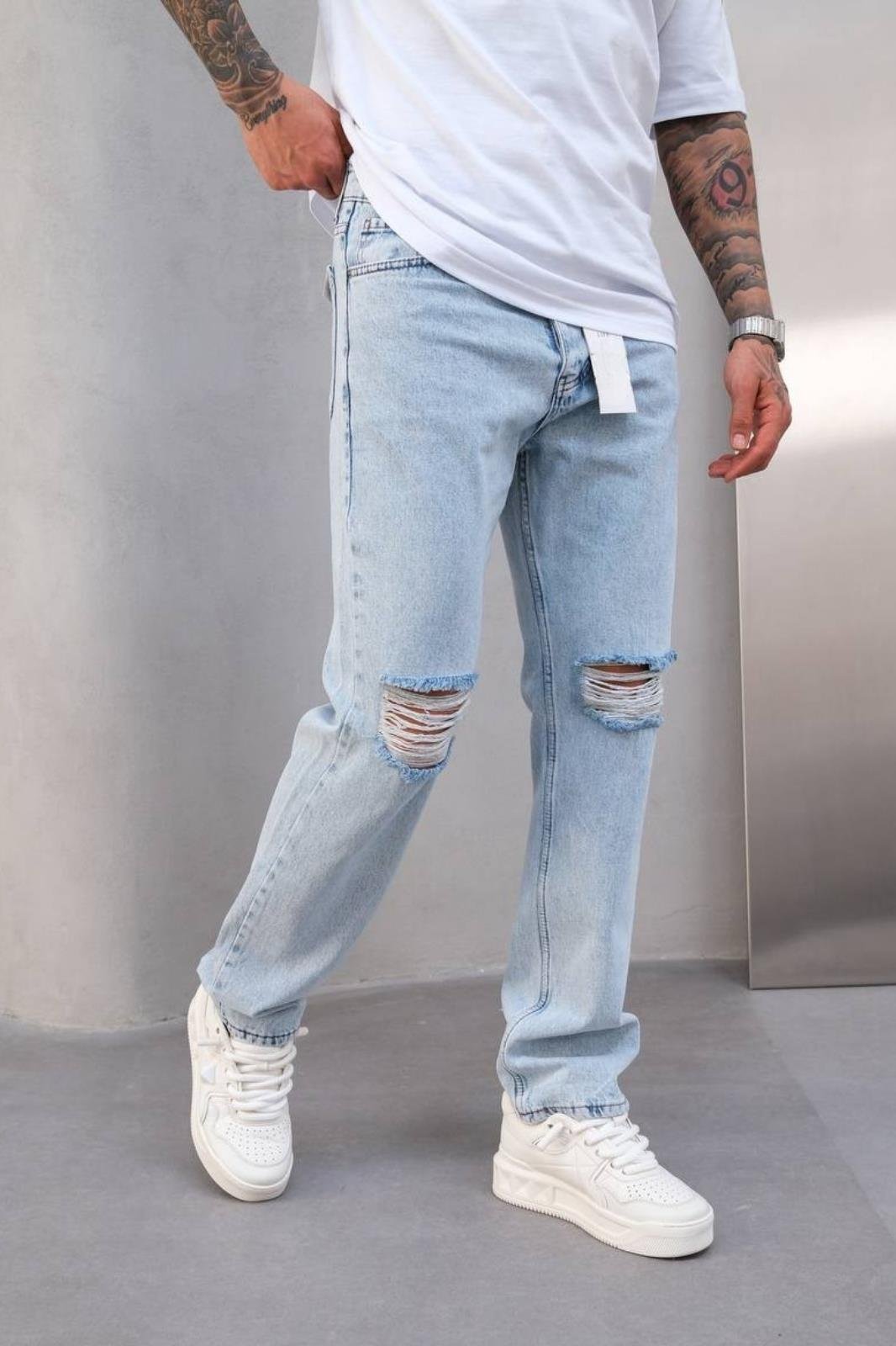 Baggy Diz Yırtmaçlı Buz Kot Pantolon