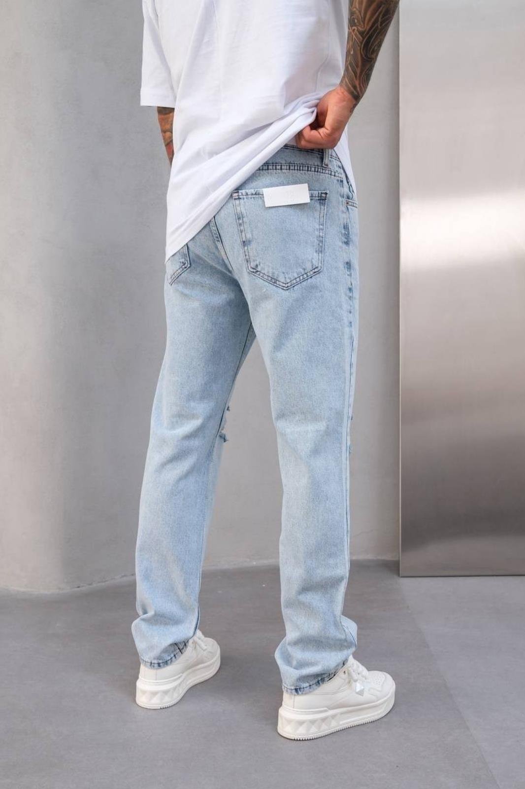 Baggy Diz Yırtmaçlı Buz Kot Pantolon