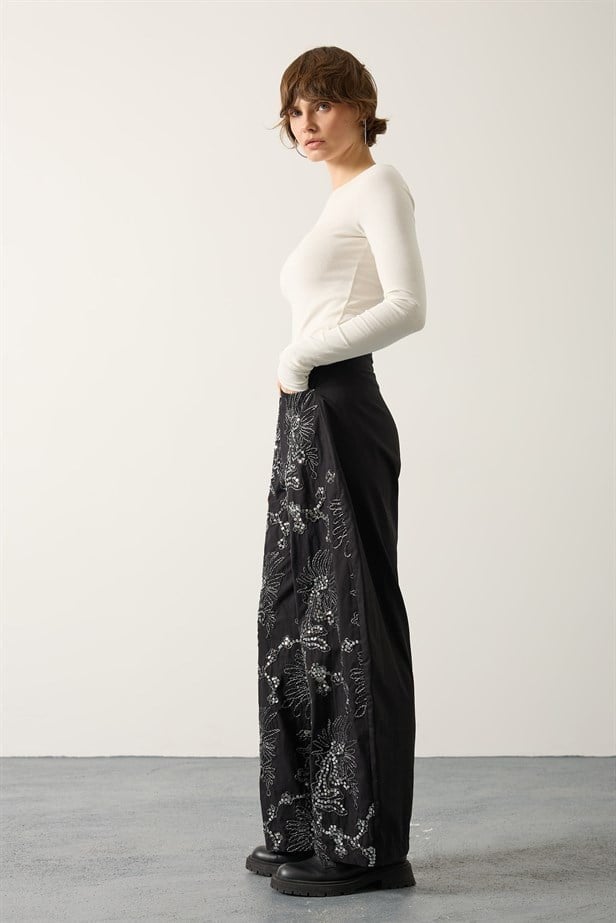 BPM DESIGN İŞLEMELİ BALON PANTOLON - Siyah