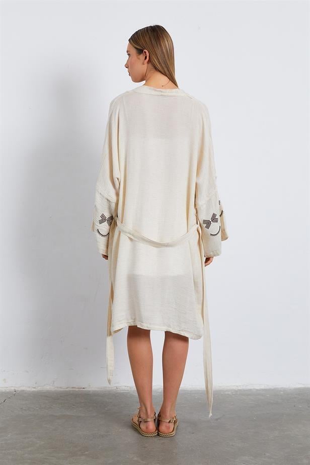 BPM Kolları Nakışlı Kimono - NATÜR