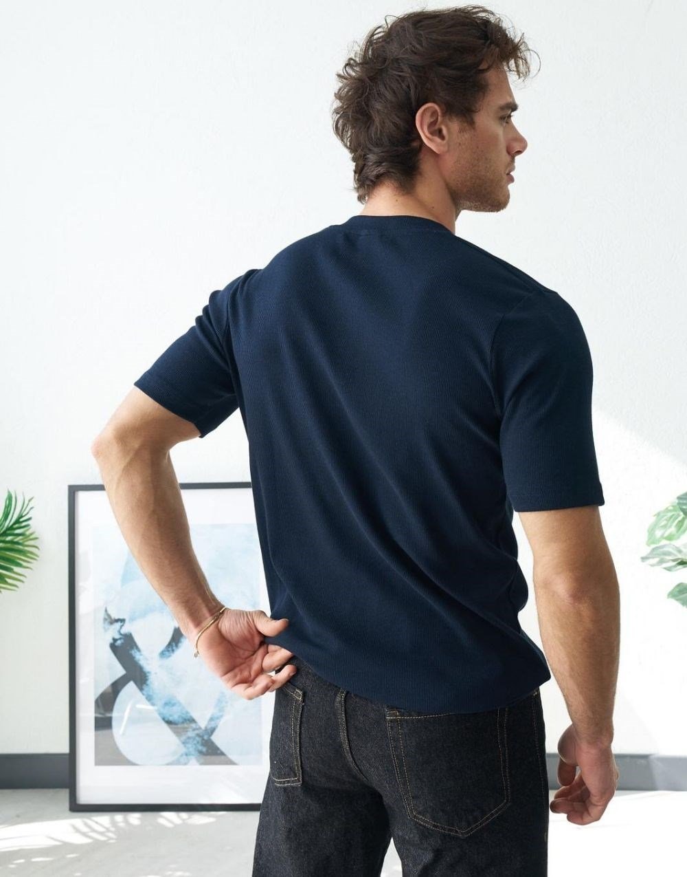 Erkek Lacivert Fitilli Henley Yaka Basic TişörtErkek Lacivert Fitilli Henley Yaka Basic Tişört