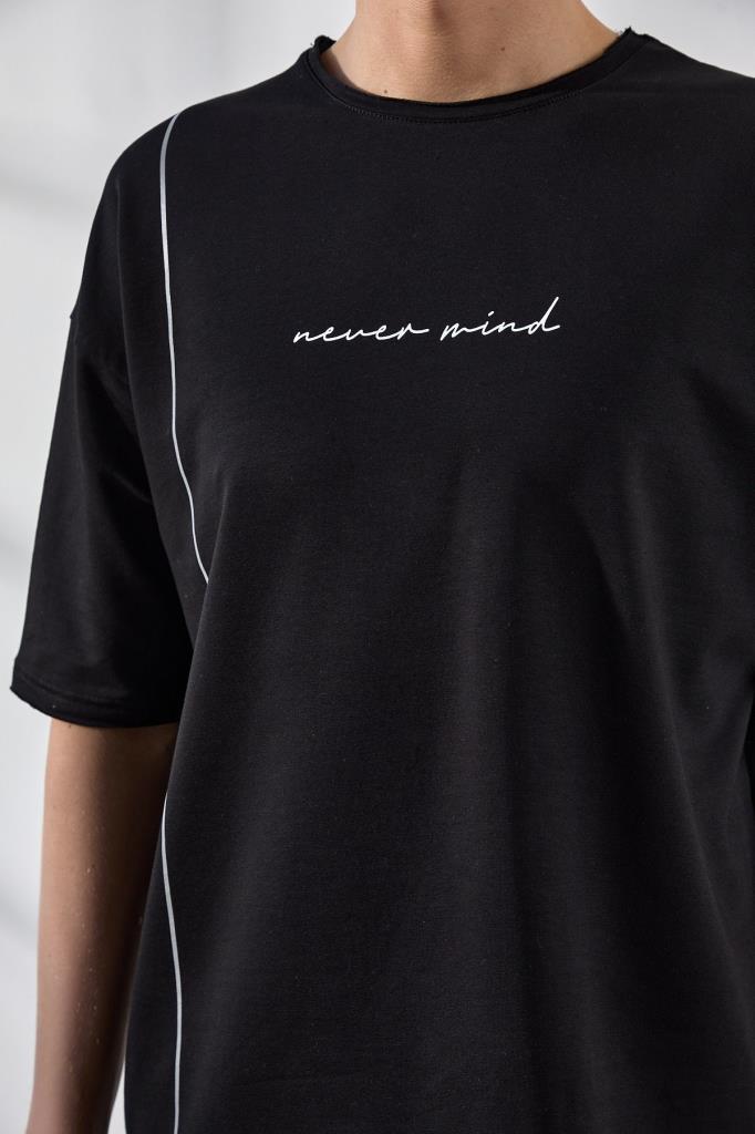 Erkek Nevermind Reflektör Baskılı Oversize Siyah TakımErkek Nevermind Reflektör Baskılı Oversize Siyah Takım