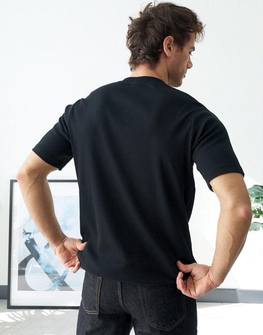 Erkek Siyah Fitilli Henley Yaka Basic TişörtErkek Siyah Fitilli Henley Yaka Basic Tişört