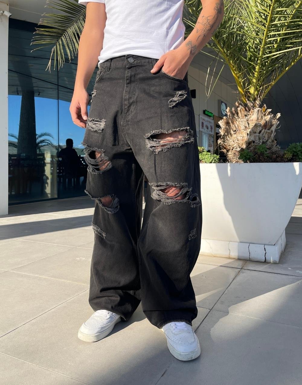 Premium Distressed Wash Baggy Kot Pantolon