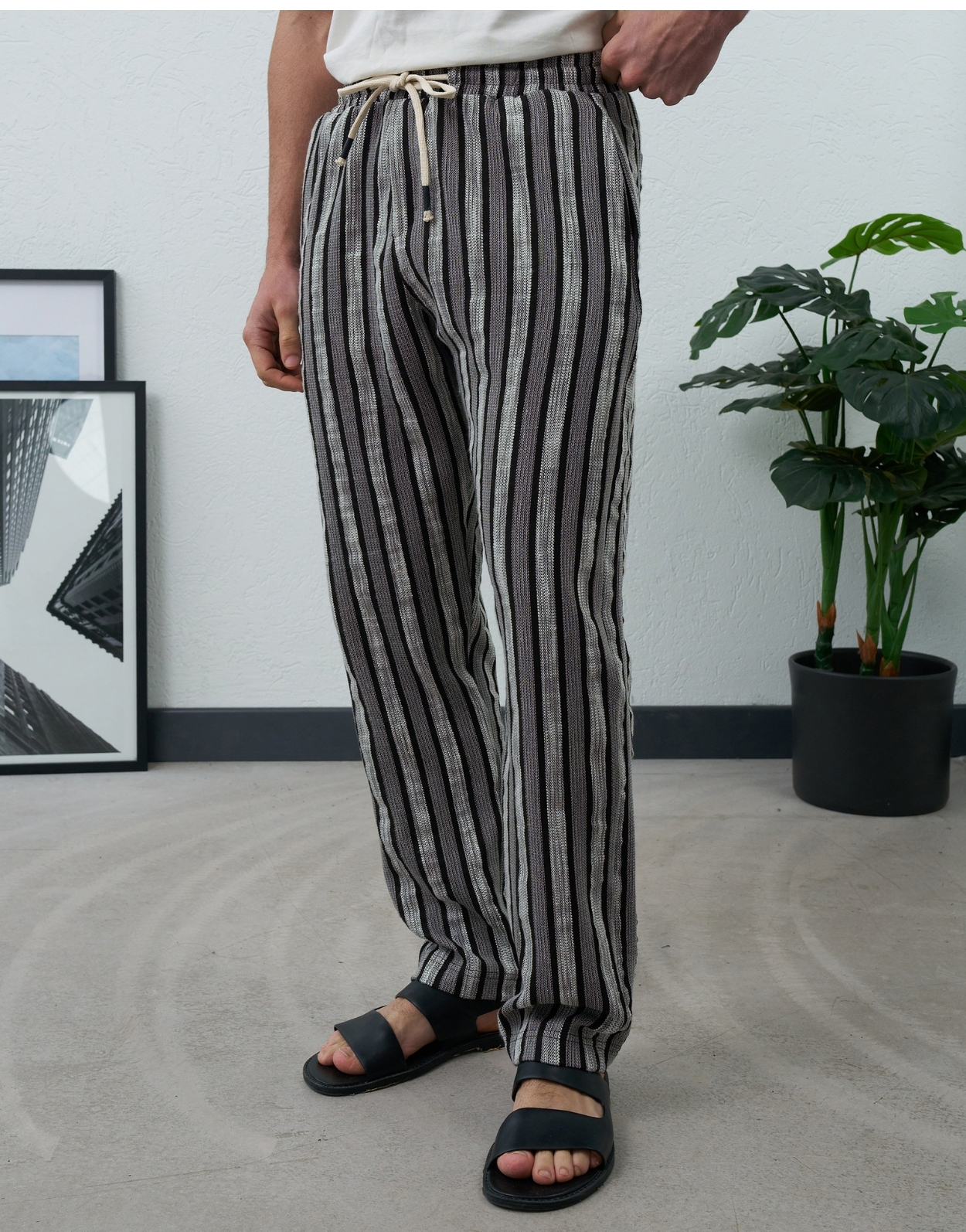 Premium Erkek Çizgili Yazlık Fitilli Kumaş Eşofman Altı