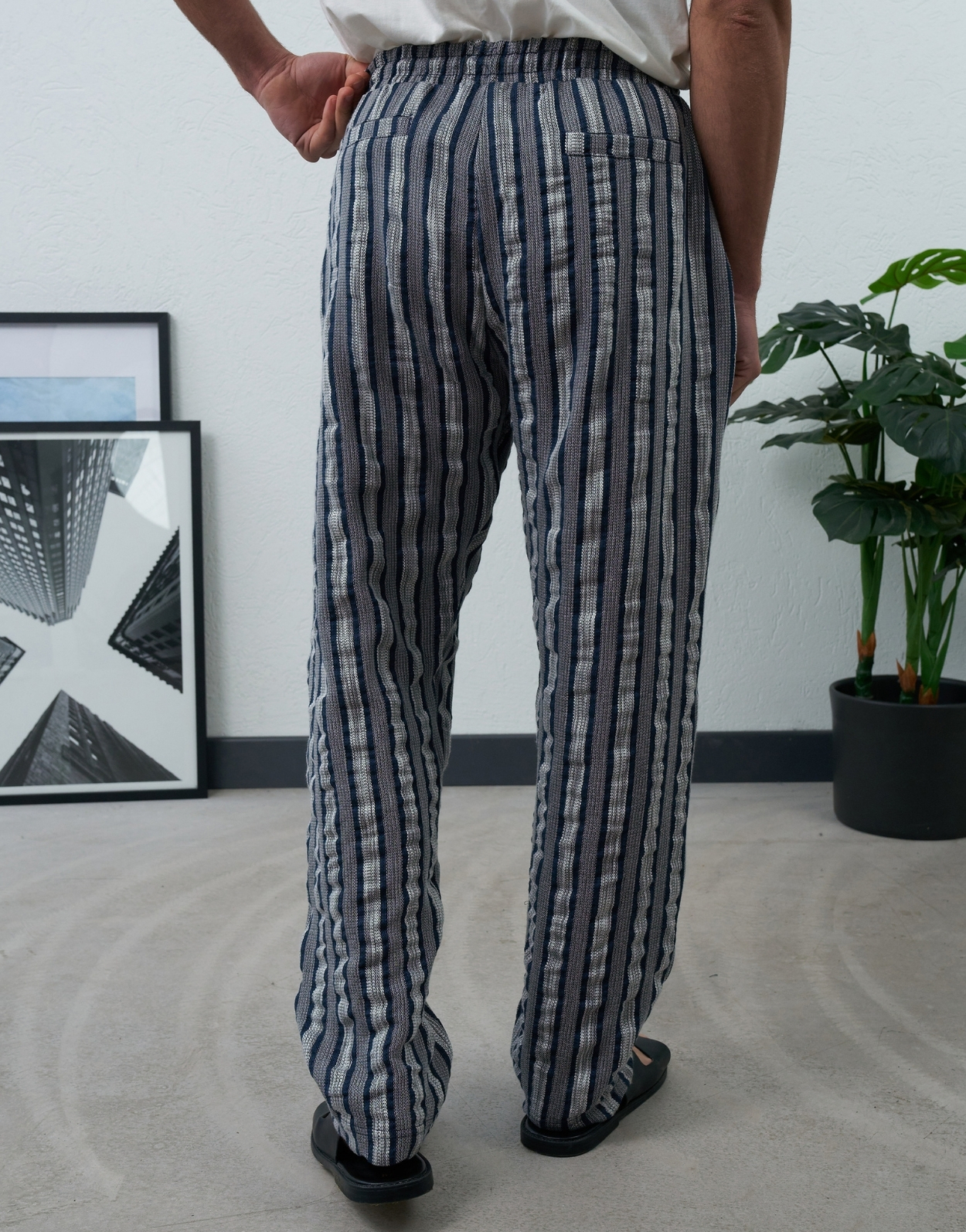 Premium Erkek Çizgili Yazlık Fitilli Kumaş Eşofman Altı