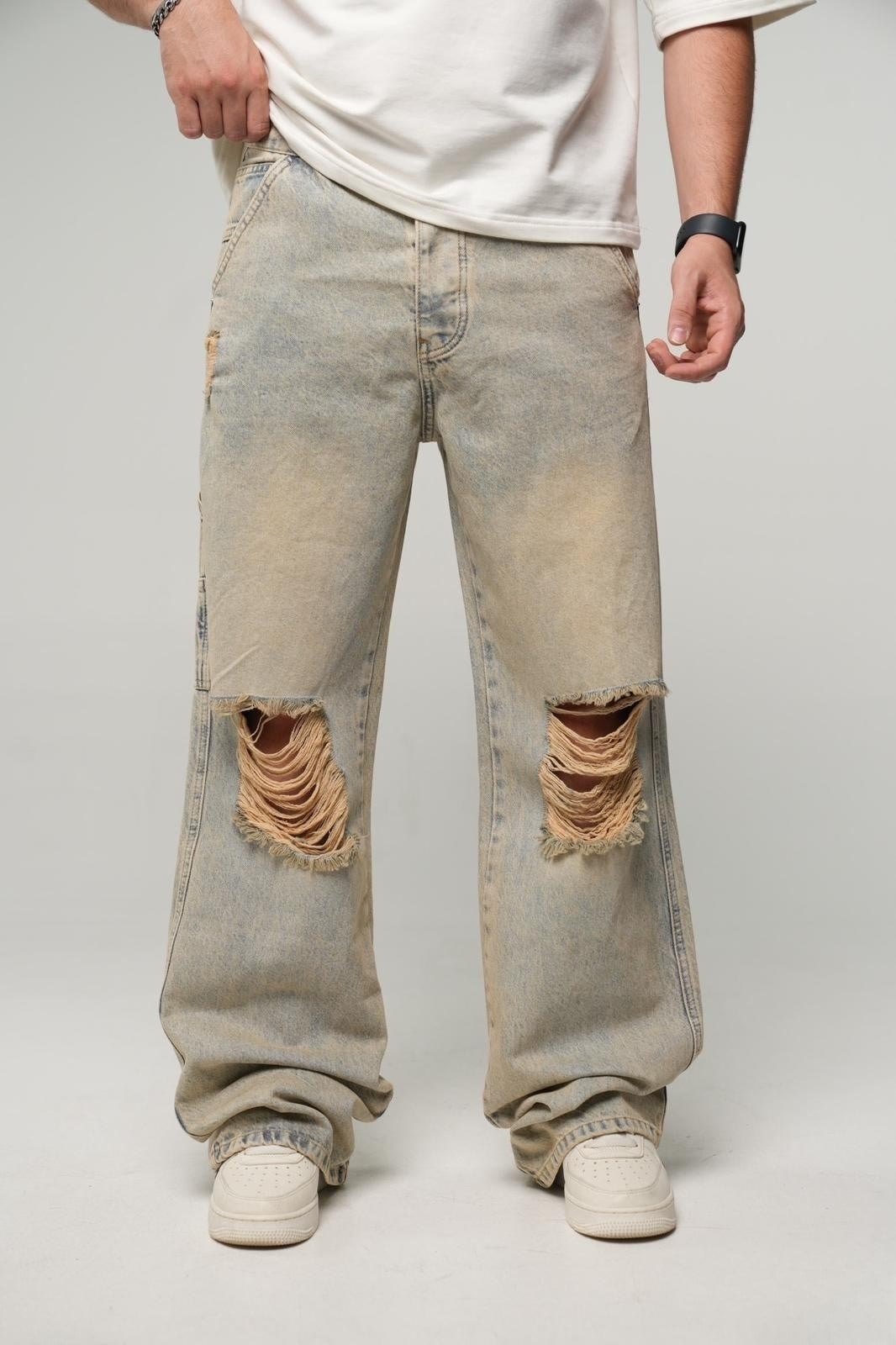 Premium High Wash Lasered Baggy Kot PantolonPremium High Wash Lasered Baggy Kot Pantolon