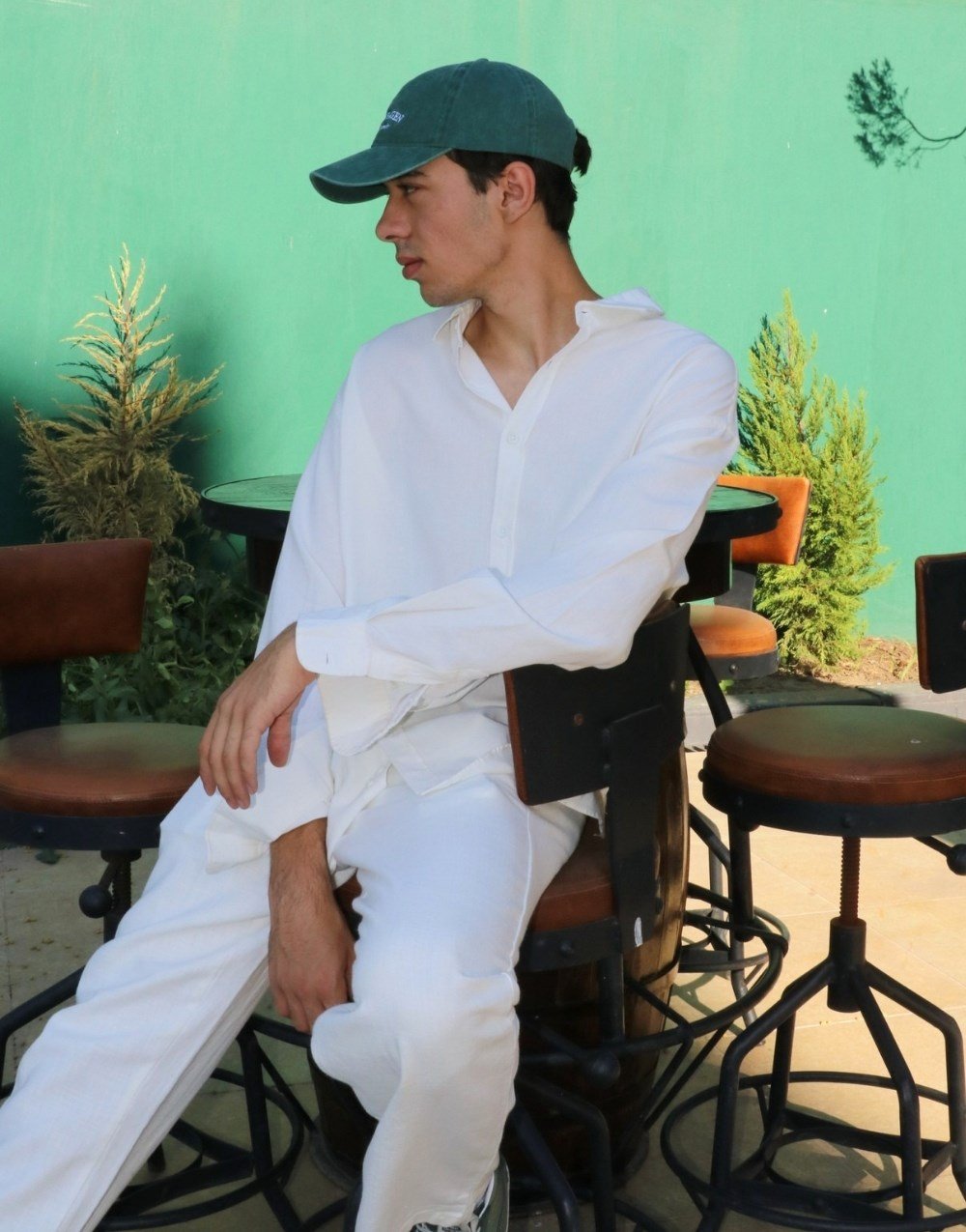 Premium Keten Oversize Gömlek Pantolon Takım Beyaz