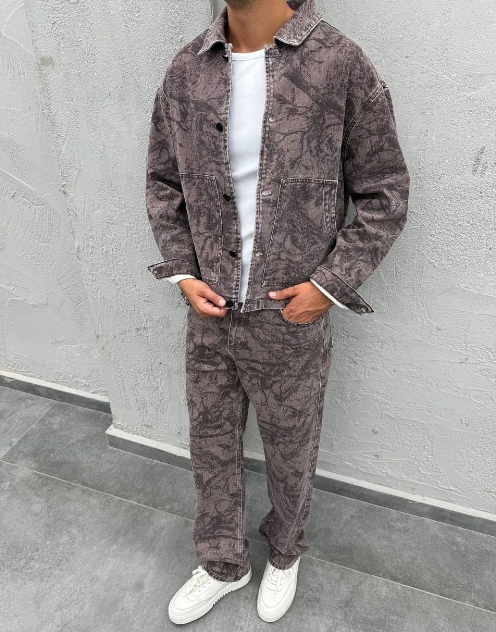 Premium Oversize Botanical Print Kot Pantolon Ceket Takım