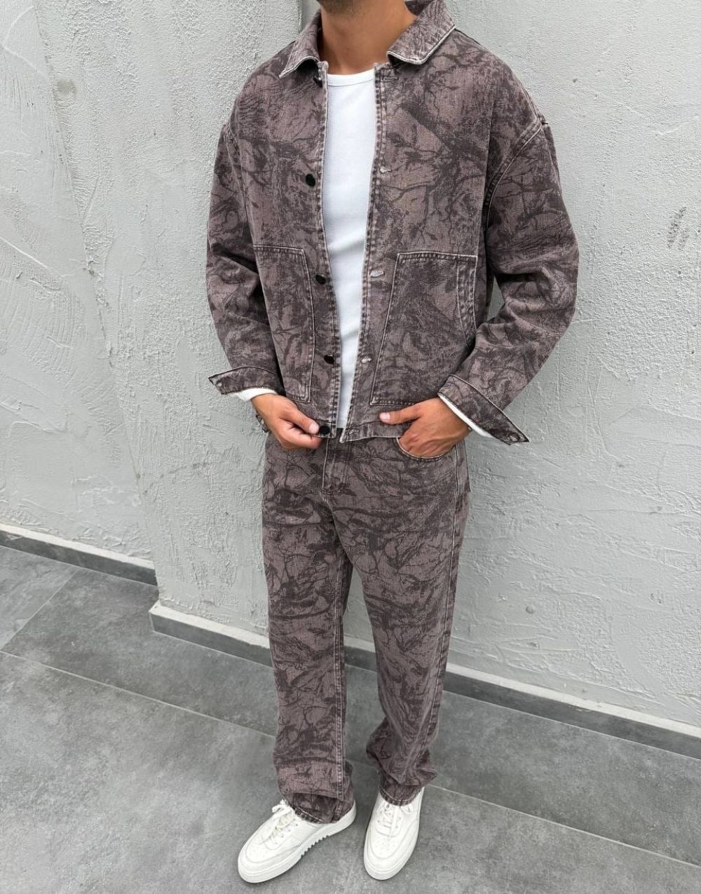 Premium Oversize Botanical Print Kot Pantolon Ceket Takım