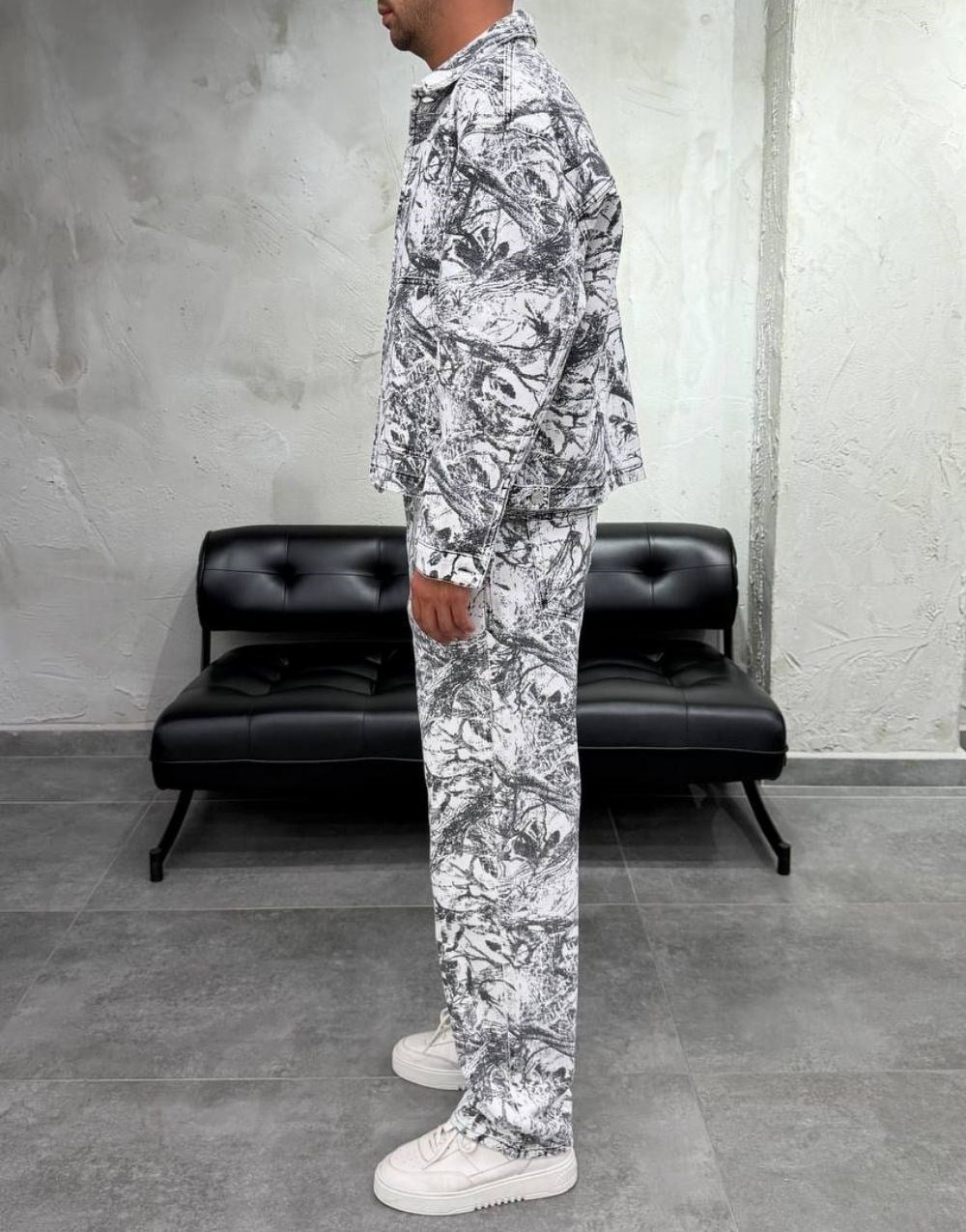 Premium Oversize Botanical Print Kot Pantolon Ceket Takım