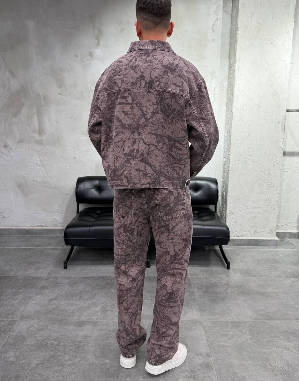 Premium Oversize Botanical Print Kot Pantolon Ceket Takım