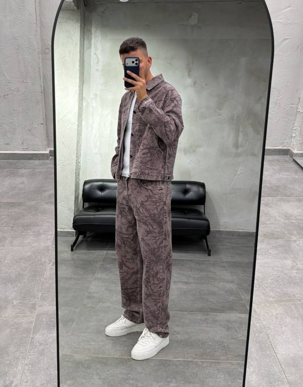 Premium Oversize Botanical Print Kot Pantolon Ceket Takım