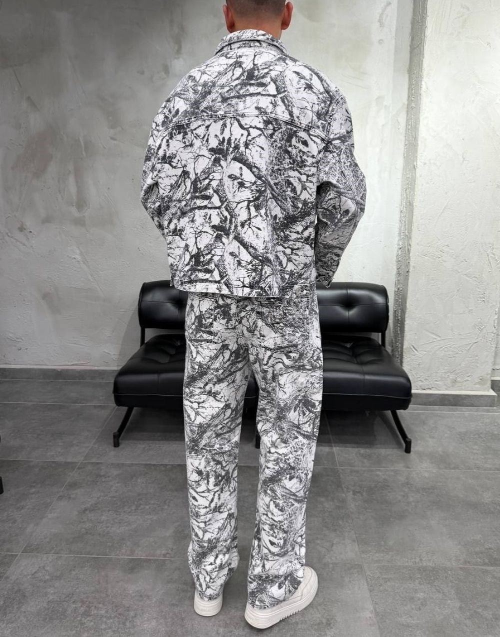 Premium Oversize Botanical Print Kot Pantolon Ceket Takım