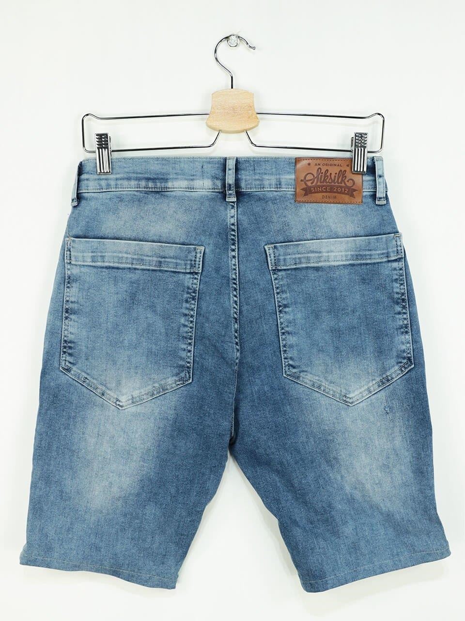SikSilk Distressed Erkek Kot Şort Mavi