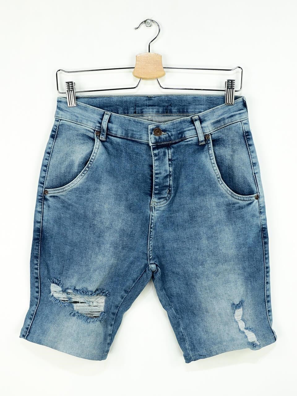 SikSilk Distressed Erkek Kot Şort Mavi