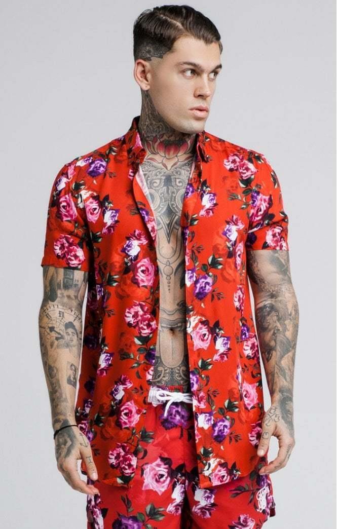 SikSilk Red Rose Printed Erkek GömlekSikSilk Red Rose Printed Erkek Gömlek