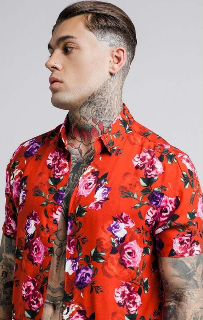 SikSilk Red Rose Printed Erkek GömlekSikSilk Red Rose Printed Erkek Gömlek