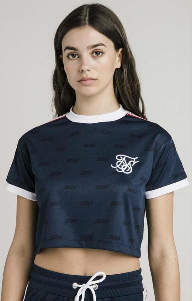 SikSilk Shadow Silk Crop Tee - Navy