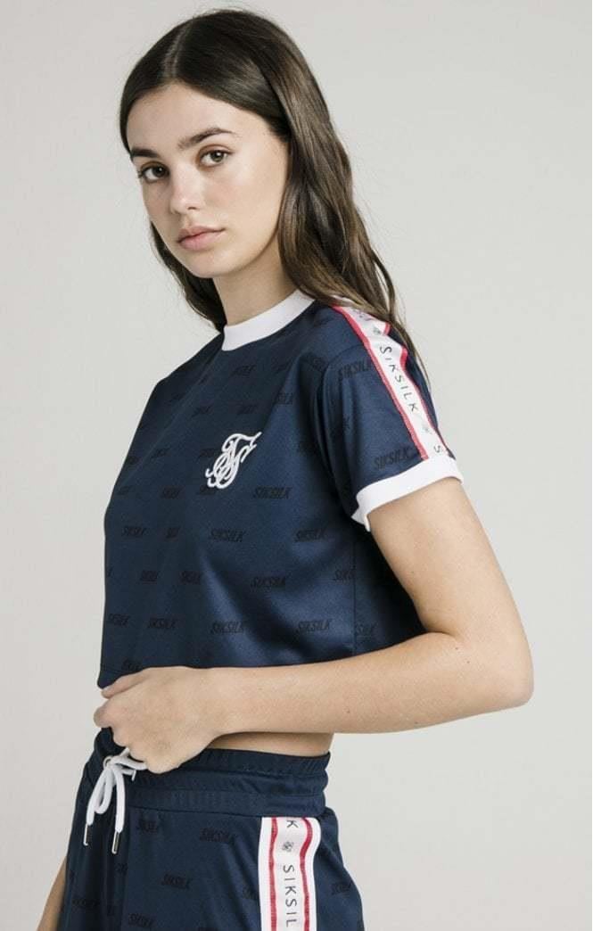 SikSilk Shadow Silk Crop Tee - Navy