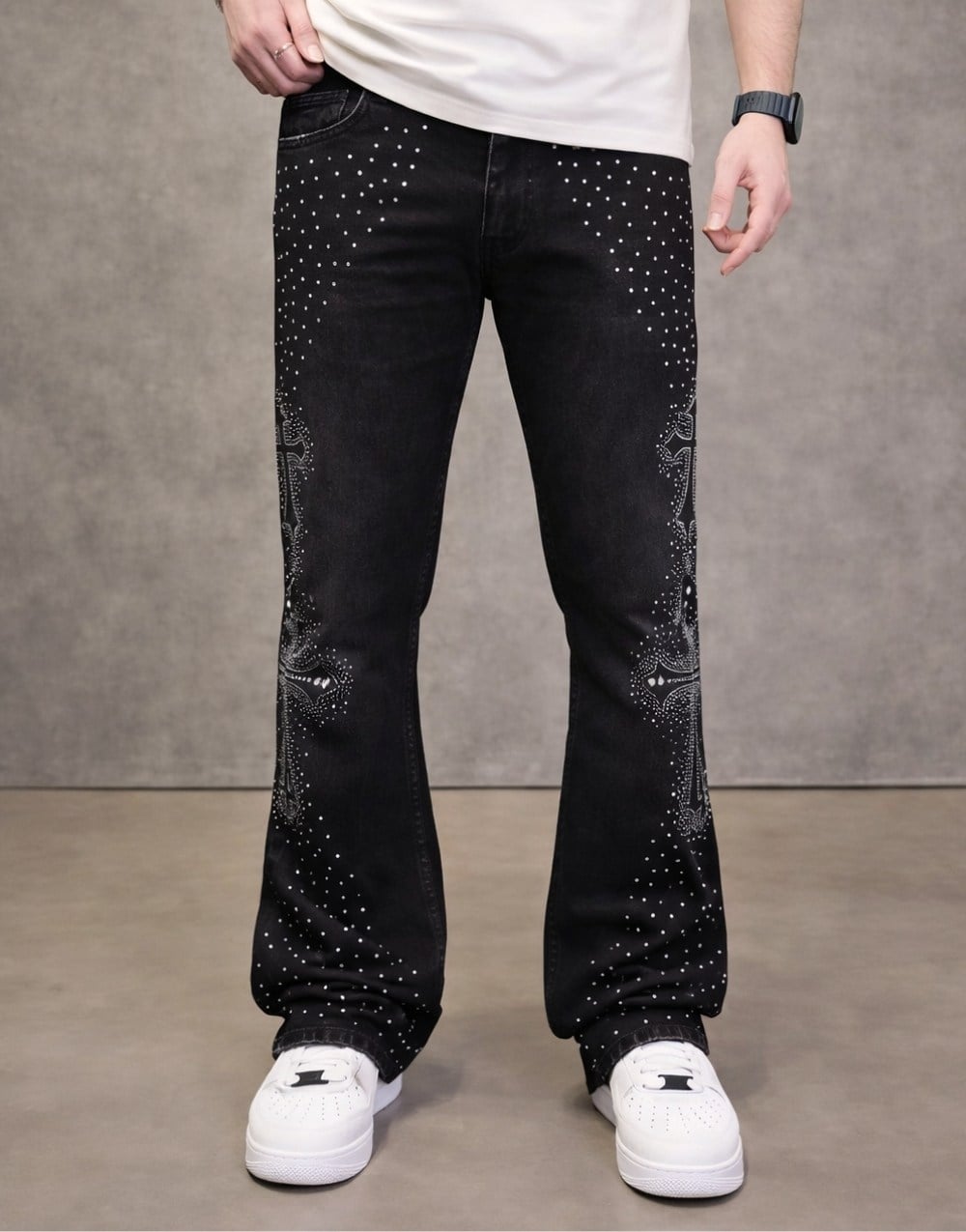 Ultra Premium Crystal Stone Flare Kot Pantolon