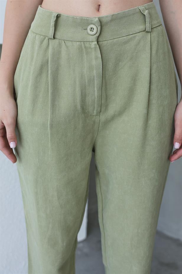 Yıkamalı Düğmeli Pantolon - HakiYıkamalı Düğmeli Pantolon - Haki