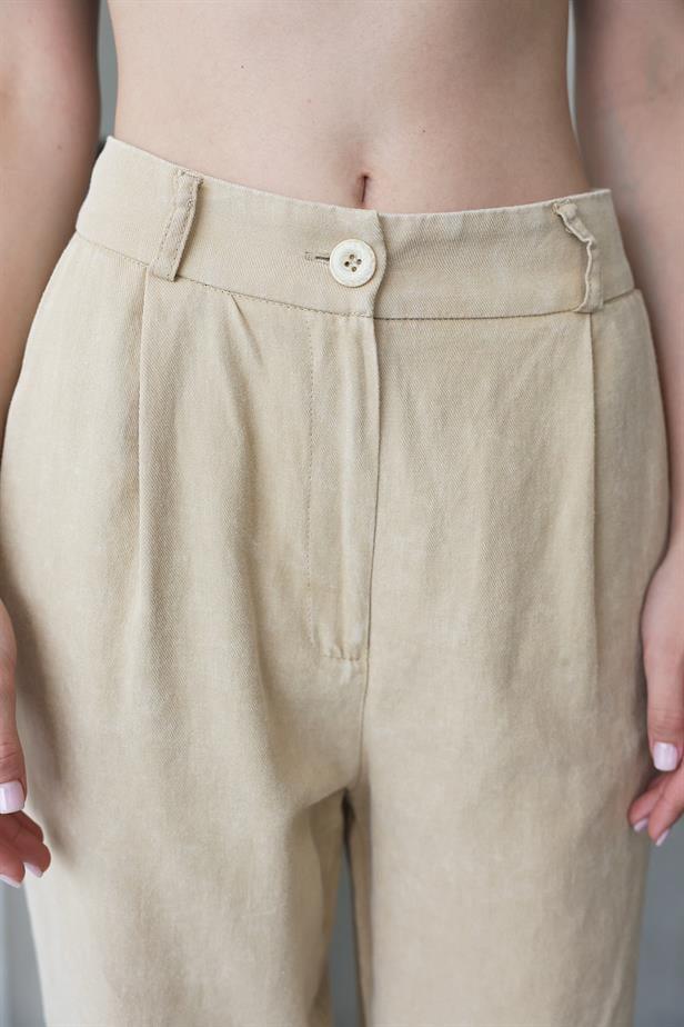Yıkamalı Düğmeli Pantolon - TaşYıkamalı Düğmeli Pantolon - Taş