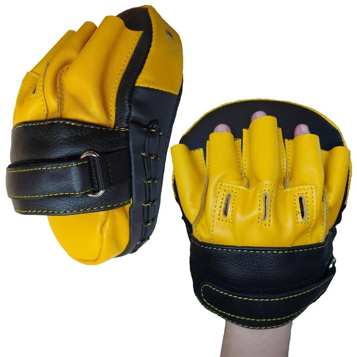 Leon Ultimate Hakiki Deri Boks ve Kick Boks El Lapası Ellik Siyah Sarı