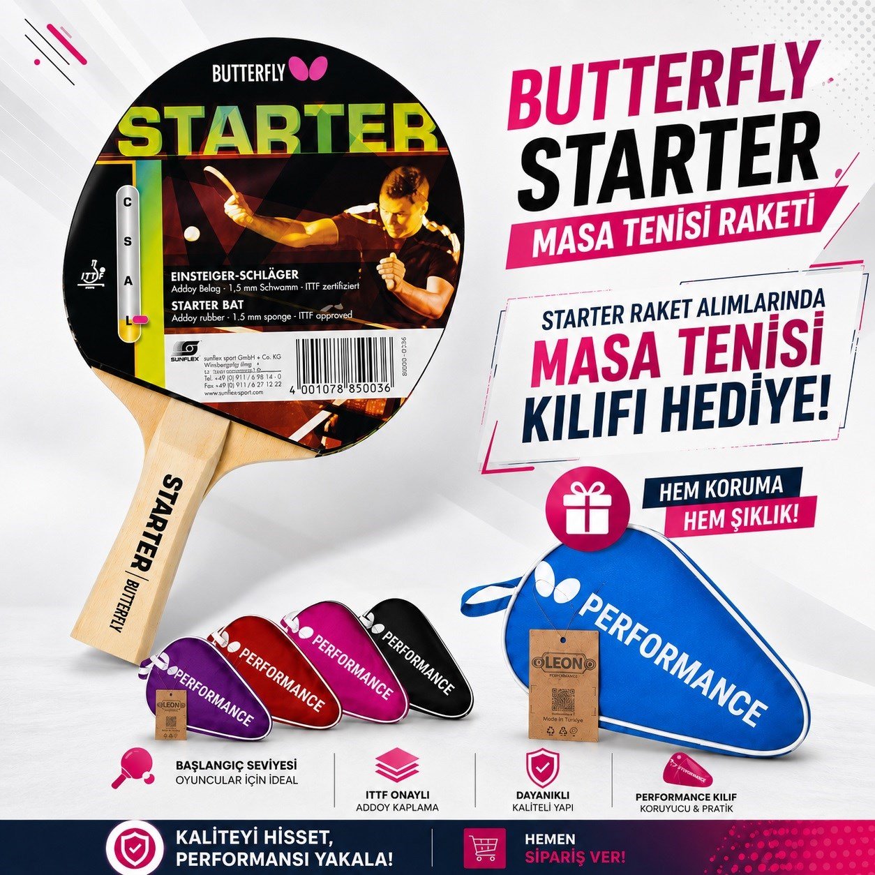 Butterfly 85003S Starter ITTF Onaylı Masa Tenisi Raketi