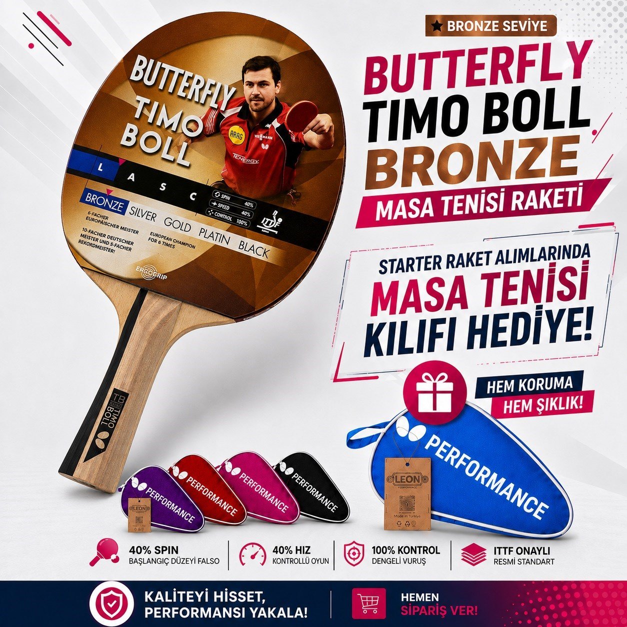 Butterfly 85011S Boll Bronze ITTF Onaylı Masa Tenisi Raketi